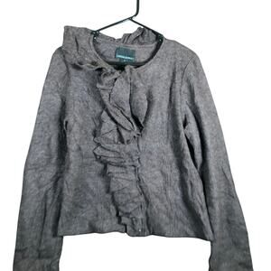 Cynthia Rowley Womens Sweater Brown Full Zip Ruffle 100% Wool Zip Sleeves Small